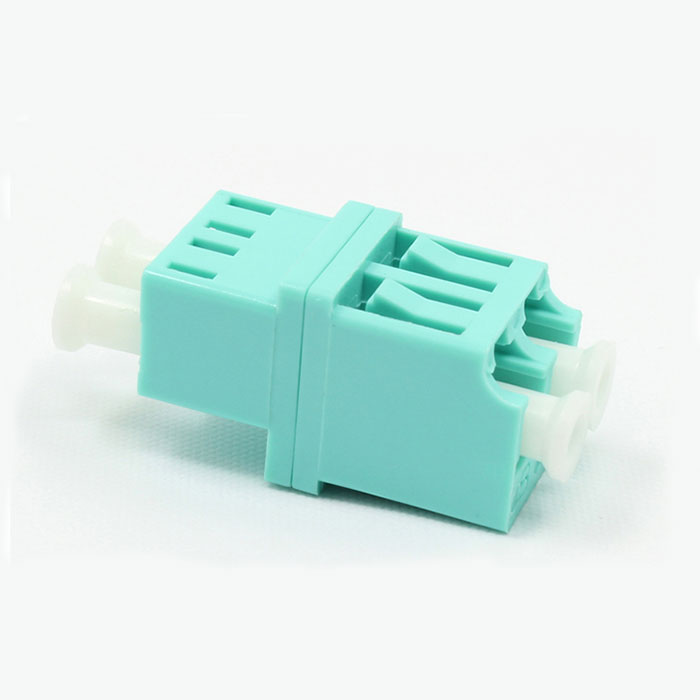Cyan LC Multimode Double Core Plastic Fiber Optic Adapter - Click Image to Close
